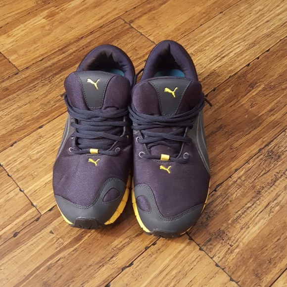 purple and yellow sneakers